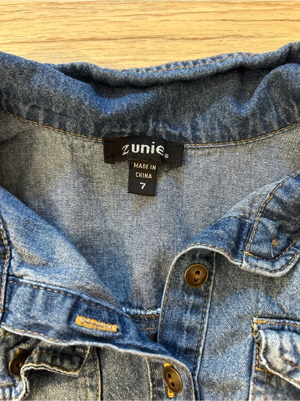 Zunie Blue Denim Top with White Floral Tiered Skirt Dress